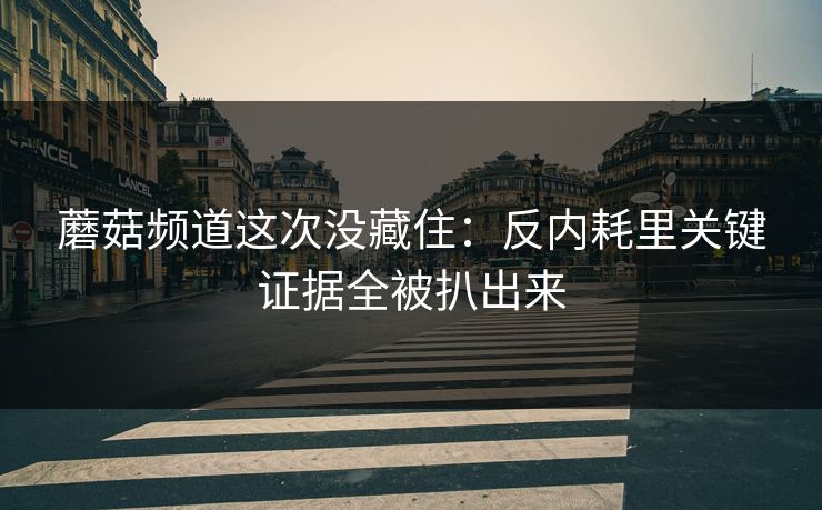 蘑菇频道这次没藏住：反内耗里关键证据全被扒出来
